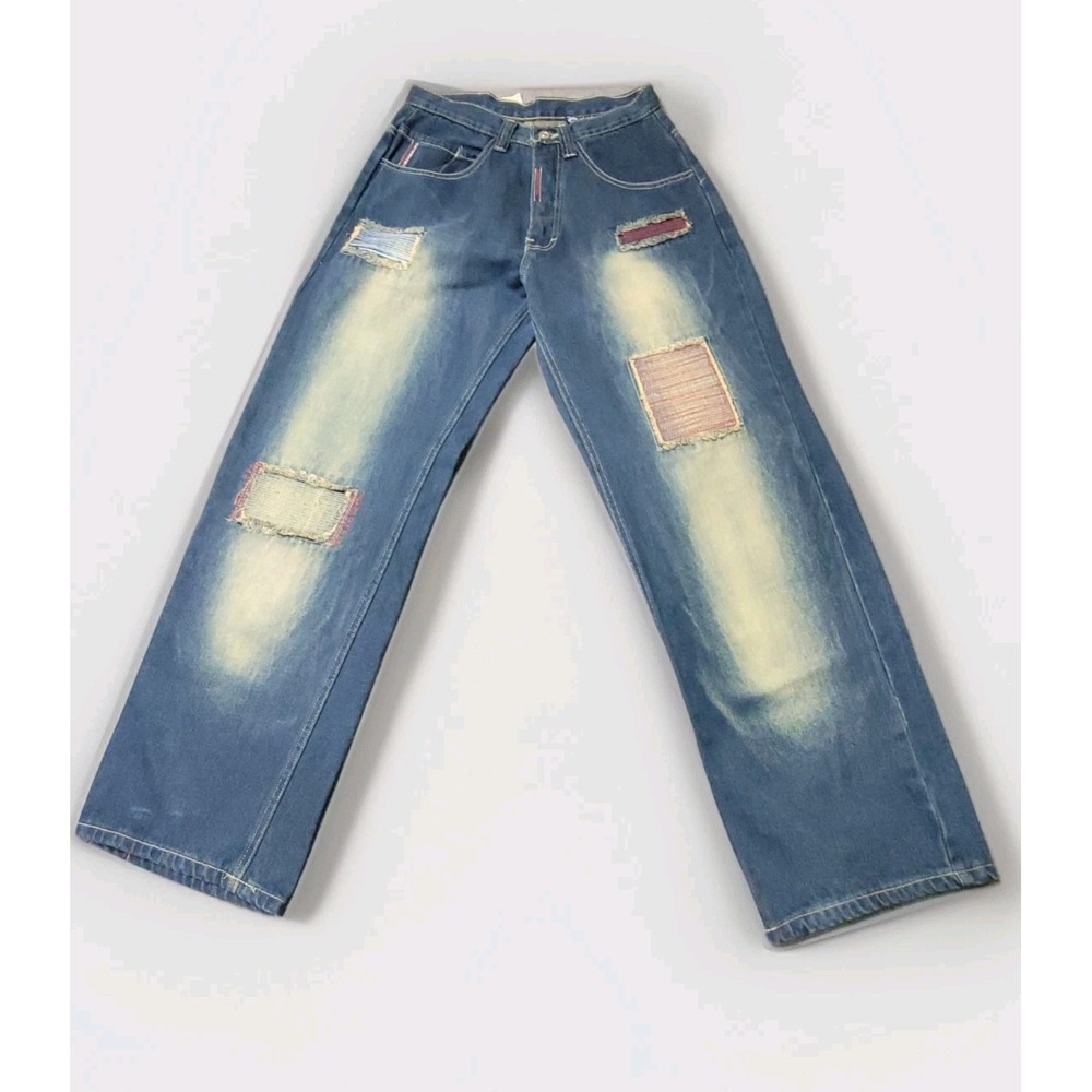 Akademiks‎ Jeans Men's 30 Blue Distressed Patchwork Straight Leg Y2K